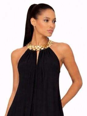 Betsy & Adam Black Halter Dress with Gold Accents